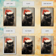 Cargar imagen en el visor de la galería, Christmas Cat In A Christmas Hat, Farmhouse Christmas, Farmhouse Decor, Framed Canvas Print, Seasonal Wall Art, Winter Decor, Christmas Art
