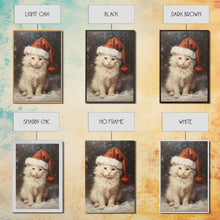 Cargar imagen en el visor de la galería, Christmas Cat In A Christmas Hat, Farmhouse Christmas, Farmhouse Decor, Framed Canvas Print, Seasonal Wall Art, Winter Decor, Christmas Art
