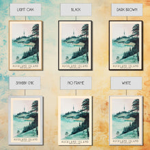 Load image into Gallery viewer, Auckland Island, New Zealand Watercolor Print, Vacation Gift, New Zealand Wall Art, Beach Painting, Beach Decor, Large Wall Art, Wood Frame Art
