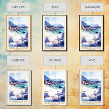 Load image into Gallery viewer, Boulders Beach, Cape Town, South Africa Watercolor Print, Vacation Gift, South Africa Wall Art, Beach Painting, Beach Decor, Large Wall Art, Wood Frame Art
