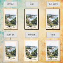 Cargar imagen en el visor de la galería, Cala Saura, Spain Watercolor Print, Vacation Gift, Spain Wall Art, Vacation Wall Art, Vacatation Memories, Beach Decor, Beach Or Lakehouse Art
