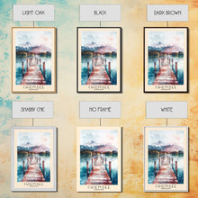 Load image into Gallery viewer, Chiemsee, Germany Watercolor Print, Vacation Gift, Germany Wall Art, Beach Painting, Beach Decor, Large Wall Art, Wood Frame Art
