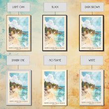 Load image into Gallery viewer, Dunn’s River Falls Beach, Jamaica Watercolor Print, Vacation Gift, Jamaica Wall Art, Beach Painting, Beach Decor, Large Wall Art, Wood Frame Art
