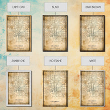 Cargar imagen en el visor de la galería, Columbus vintage map print poster or framed canvas, Ohio map print poster canvas, Columbus city map print poster canvas
