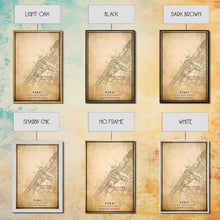 Load image into Gallery viewer, Dubai UAE map print poster or framed canvas, Dubai map print poster canvas, Dubai city map print poster canvas, Vintage Travel Art
