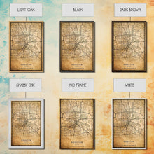 Load image into Gallery viewer, Distressed Houston map print poster canvas print, framed road map art, Texas map print poster canvas, Houston city map print poster canvas
