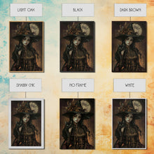 Carregar imagem no visualizador da galeria, The Witch and The Black Cat Framed Canvas Art, Spooky Victorian Witch Art, Spooky Season, Halloween Props, Halloween Accessories Art
