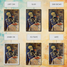 Load image into Gallery viewer, Funny Skeleton Eating A Pizza, Framed Canvas Print, Halloween Decor
