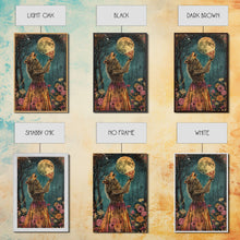 Load image into Gallery viewer, That&#39;s A Howlin&#39; Good Pizza, Werewolf Eatin a Pizza and Howlin at The Moon, Framed Canvas Print, Funny Halloween Art
