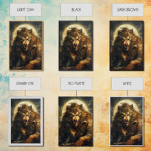 Carregar imagem no visualizador da galeria, Ferocious Werewolf Under Full Moon Framed Canvas Print | Halloween Monster Art | Spooky Werewolf Decor for Home | Intense Werewolf Artwork
