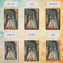 Load image into Gallery viewer, Skeleton Bride in Floral Arch Framed Canvas Print | Halloween Bride Art | Spooky Bride Decor for Home | Gothic Wedding Artwork
