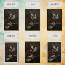 Load image into Gallery viewer, Creepy Clown Playing Guitar, Framed Canvas Print, Spooky Circus Art, Halloween Wall Decor, Horror Clown Illustration, Creepy Home Decor

