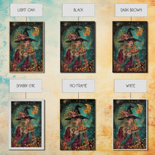 Load image into Gallery viewer, Summer Witch and Her Slice Of Pizza, Framed Canvas Print, Cute / Funny Halloween Art
