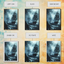Carregar imagem no visualizador da galeria, Ghost Ship in Storm Halloween Art, Spooky Maritime, Haunted Ocean, Creepy Seascape, Stormy Night, Framed Canvas Print
