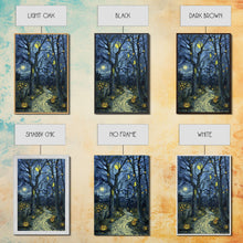 Load image into Gallery viewer, Dark Steamy Train at Night Framed Canvas Print, Halloween Wall Art, Spooky Train Station Decor, Haunted Transportation Artwork, Ghostly Art
