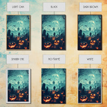 Cargar imagen en el visor de la galería, Bats and Jack-O-Lanterns Framed Canvas Print, Halloween Wall Art, Haunted Graveyard, Home Decor, Spooky Art, Living Room Decor, Gothic Art
