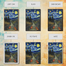 Load image into Gallery viewer, Spooky Starry Night Inspired Haunted Grave Yard Framed Canvas Print, Spooky Season Halloween Art
