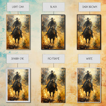 Load image into Gallery viewer, Cowboy Riding Horse into the Distance - Framed Canvas Print, Western Art, Rustic Decor, Living Room Wall Art, Cowboy Themed Art
