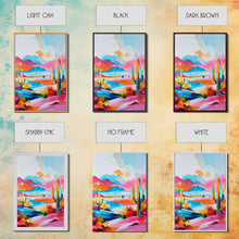 Load image into Gallery viewer, Colorful Mission Style Church Illustration - Framed Canvas Print, Vibrant Church Art, Living Room Decor, Architectural Wall Art
