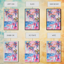 Load image into Gallery viewer, Vibrant Palm Trees and Ocean Waves in Abstract Style - Framed Canvas Print, Coastal Wall Art, Tropical Beach Decor for Living Room
