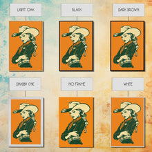 Load image into Gallery viewer, Elegant Retro Cowgirl with Hat Illustration | Framed Canvas Print | Vintage Western Art | Stylish Cowgirl Wall Art for Living Room
