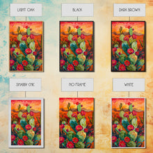 Load image into Gallery viewer, Framed Canvas Print, Blooming Cacti in Desert Sunset, Stunning Wall Art for Living Room or Bedroom Decor
