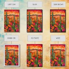 Carregar imagem no visualizador da galeria, Framed Canvas Print, Vibrant Desert Landscape with Flowers and Cacti, Perfect Wall Art for Living Room or Bedroom Decor
