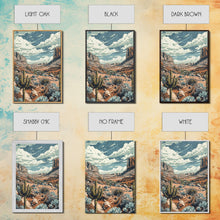 Carregar imagem no visualizador da galeria, Vintage Western Desert Landscape Art Print, Retro Cactus Framed Canvas, Scenic Southwest Artwork, Unique Desert Wall Decor
