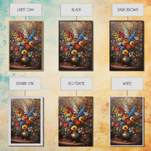 Load image into Gallery viewer, Bold Flower Bouquet Art on Dark Background - Framed Canvas Print, Vibrant Floral Wall Art for Living Room, Modern Artwork, Flower Decor
