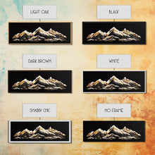 Carregar imagem no visualizador da galeria, Black &amp; Gold Mountain Landscape Painting, Framed Canvas Print, Panoramic Art, Extra Wide Art, Center Piece Decor, 24 x 72 Art, Huge Art

