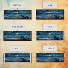 Load image into Gallery viewer, Panoramic Van Gogh Inspired Beach, Framed Canvas Print, Cool Painting, Full Moon Over Rolling Waves, Soothing Abstract Beach Decor
