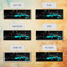 Cargar imagen en el visor de la galería, City Skyline Wall Art, Teal Sports Car,  Abstract Urban Art, Cityscape Art, Dark Night Large Urban Art, Panoramic, Wall Art, Canvas Print

