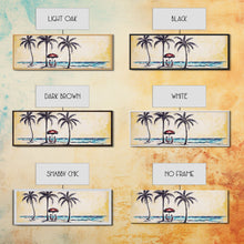 Load image into Gallery viewer, Couple In Beach Scene Art, Minimalist Beach Canvas Art Print, Palm Trees, Canvas Wall Art Beach, Panoramic, Wall Art, Canvas Print
