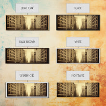 Cargar imagen en el visor de la galería, City Scape Wall Art, City Skyline Wall Art, Framed Canvas, Sepia Art, Perspective Art Print, Wall Decor, Panoramic, Wall Art, Canvas Print
