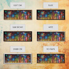 Load image into Gallery viewer, Abstract Forest Art, Woods Wall Art, Forest Art Print, Sparklers, Stars, Colorful Canvas Print, Panoramic, Wall Art, Canvas Print
