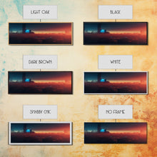 Load image into Gallery viewer, Cyberpunk Cityscape, Ready To Hang Canvas Print, Panoramic, Cyberpunk Concept Art, Cityscape at Sunset, Cool mancave art, gift for him
