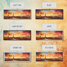 Load image into Gallery viewer, Eiffel Tower Abstract Paris France Panoramic Framed Canvas Print, Van Gogh Inspired Original Painting, Colorful Wall Art
