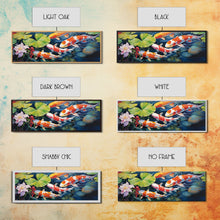 Load image into Gallery viewer, The Koi Pond Framed Canvas Print, Koi Fish Decor, Koi Fish Garden Wall Art, Koi Fish and Lilly Pads
