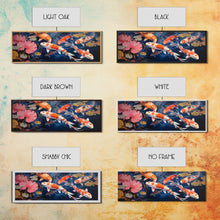 Load image into Gallery viewer, The Koi Pond Framed Canvas Print, Koi Fish Decor, Koi Fish Garden Wall Art, Koi Fish and Lilly Pads
