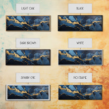 Carregar imagem no visualizador da galeria, Black, Blue and Gold Marble Canvas Wall Art, Abstract Canvas Art, Panoramic Art, Large Wall Art, Marble Wall Decor, Large Canvas Modern Art
