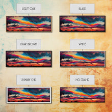 Carregar imagem no visualizador da galeria, Beautiful Panoramic Watercolor Sunset, Extra Large Wall Art, Framed Panoramic Canvas Print, Framed Wall Art
