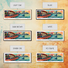 Cargar imagen en el visor de la galería, Chicago Illinois Panoramic Painting Framed Canvas Print, Mid Century Modern Art, Pop Art Style, Travel Poster, Living Room Decor
