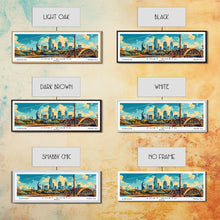 Load image into Gallery viewer, Forth Worth Texas Panoramic Painting Framed Canvas Print, Mid Century Modern Art, Pop Art Style, Travel Poster, Living Room Decor
