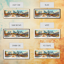 Load image into Gallery viewer, Dallas Texas Panoramic Wall Art, Retro Pop Art Framed Canvas Print, Mid Century Modern Travel Poster, Living Room Decor, Office Art

