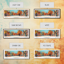 Carregar imagem no visualizador da galeria, Cambridge Massachusetts Panoramic Painting, Mid Century Modern Framed Canvas Print, Retro Pop Art Travel Poster, Home Decor, City Print
