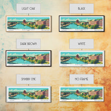 Load image into Gallery viewer, Davenport Iowa Panoramic Wall Art, Mid Century Modern Framed Canvas Print, Retro Pop Art Travel Poster, City Art Gift, Home Decor
