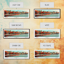 Carregar imagem no visualizador da galeria, Akron Ohio Panoramic Painting, Framed Canvas Print, Mid Century Modern Wall Art, Retro Pop Art Travel Poster, Living Room Decor, City Art
