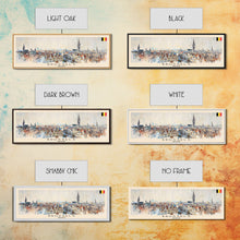 Carregar imagem no visualizador da galeria, Brussels Belgium Panoramic Travel Poster, Framed Canvas Print or Metal Wall Art, Travel Art, Home Decor, Panoramic Painting, Midcentury Art
