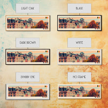 Carregar imagem no visualizador da galeria, Brussels Belgium Panoramic Travel Poster, Framed Canvas Print or Metal Wall Art, Travel Art, Home Decor, Panoramic Painting, Midcentury Art
