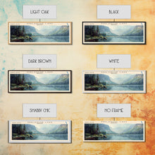 Carregar imagem no visualizador da galeria, Avalanche Lake Montana Panoramic Framed Canvas Print, Lake House Art, Boho Decor, Travel Poster, Nature Wall Art, Serene Scene
